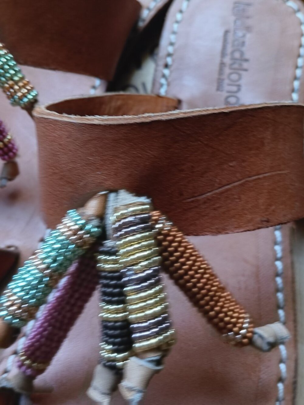 NWT Laidback London Kelso Flat Colorful Beaded Tassels Toe Sandal Size 37/7 - Picture 5 of 8